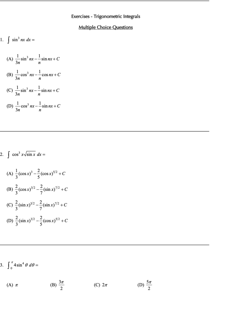 Trigonometric Integrals in Techniques of Integration